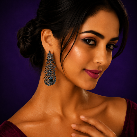 Black Stone With cz Elegant Earring