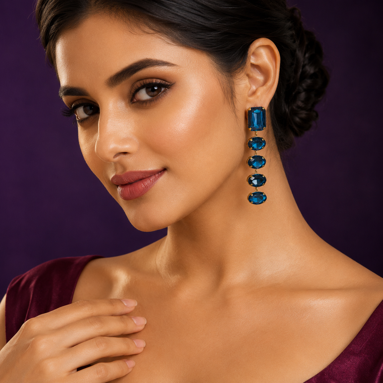 Long Doublet Stone CZ Blue Earring
