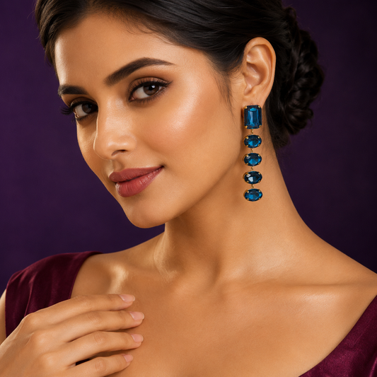 Long Doublet Stone CZ Blue Earring