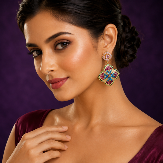 Ethnic CZ with Stones Earrings