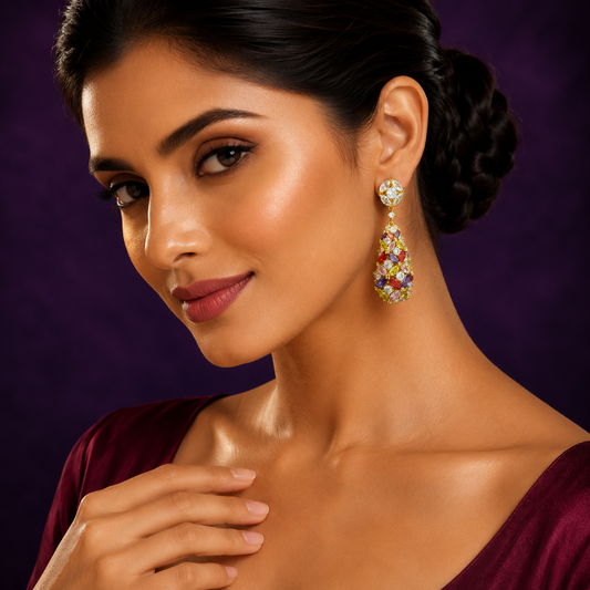 Multi Stones Jhumka With CZ