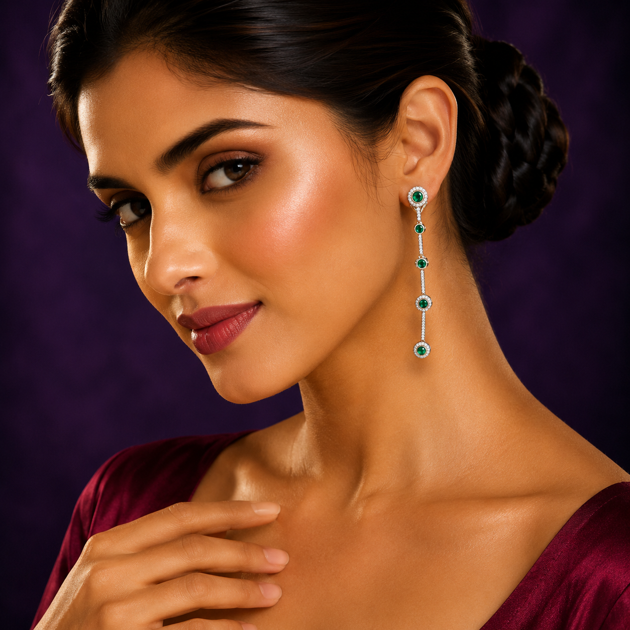 Rose Gold With Green Stone Earrings