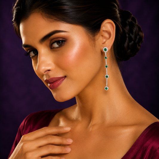 Rose Gold With Green Stone Earrings