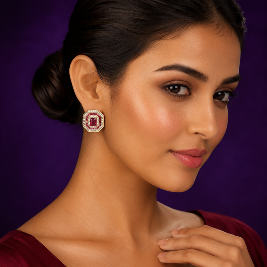 Square Studs With Crystal Stone