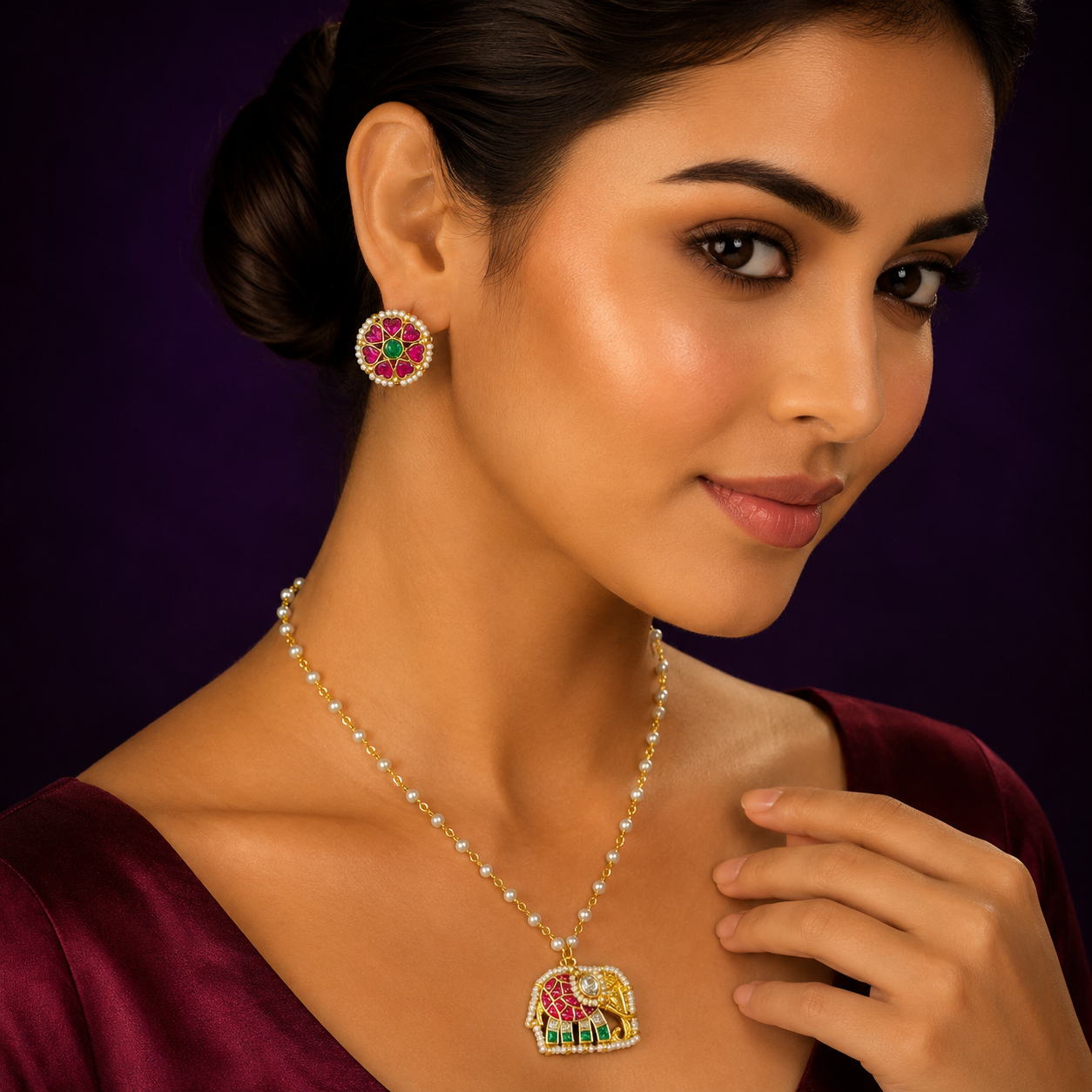 Multicolored Elephant Pachi Pendant Set