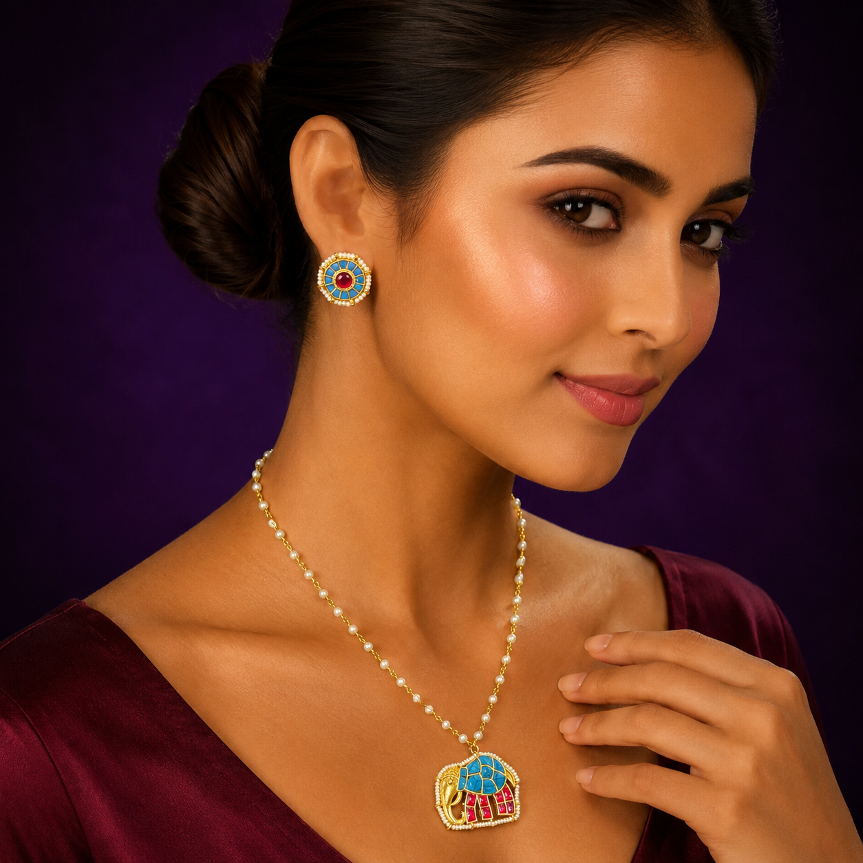 Firoza Elephant Pachi Pendant Set