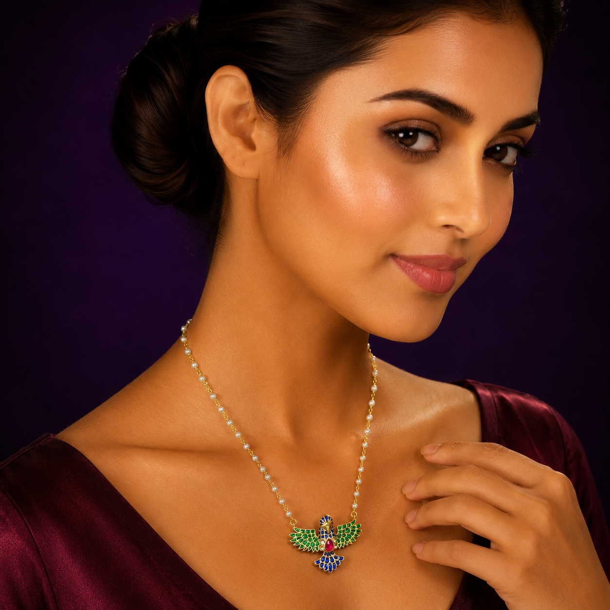 Multicoloured Gold Plated Jadau Pendant