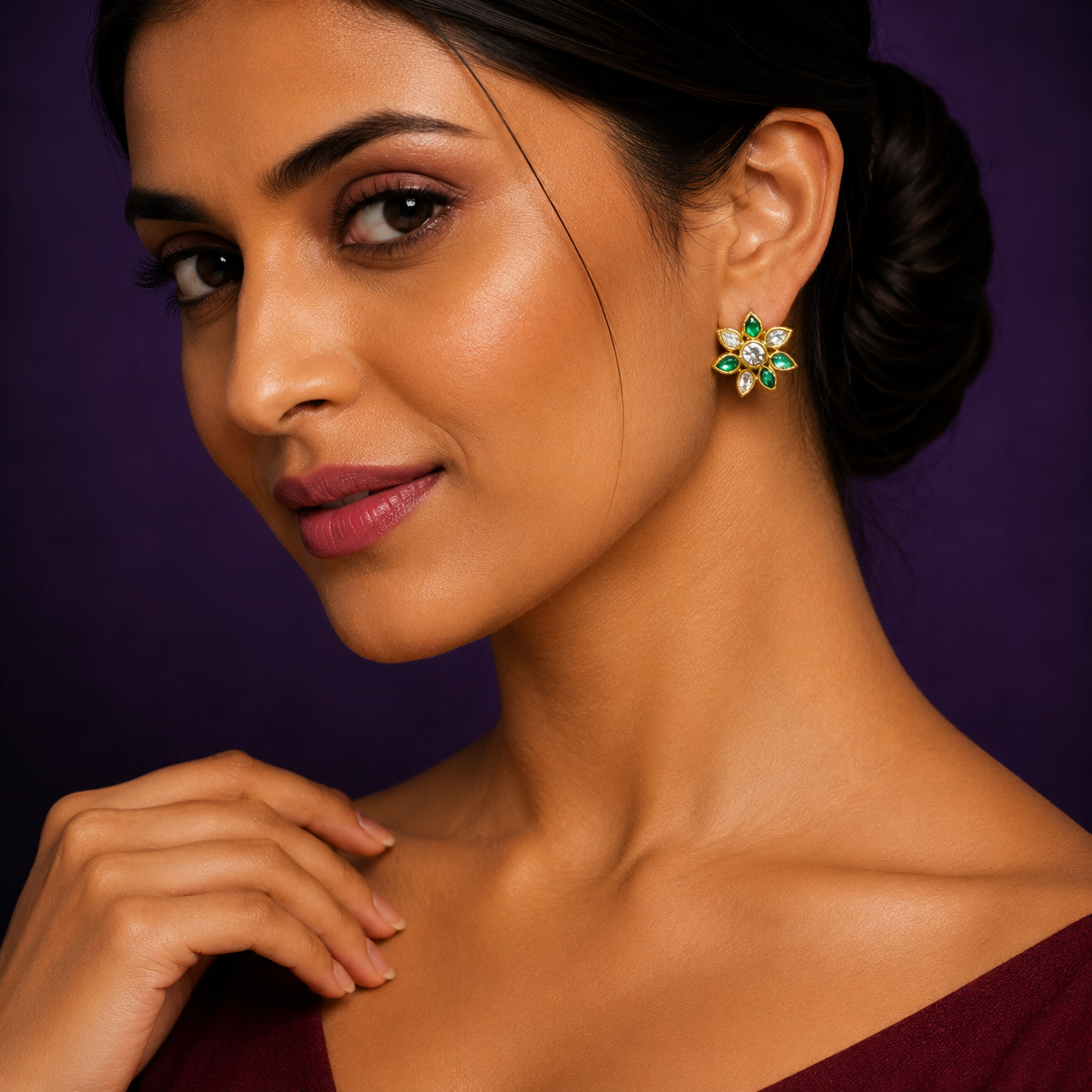 Kundan Petal Green Studs