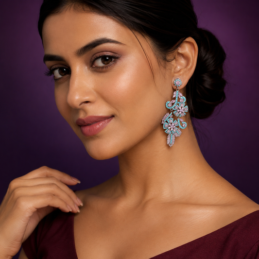 Turquoise With Pink CZ Earring