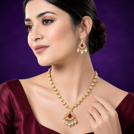 Polki Red Doublet Necklace