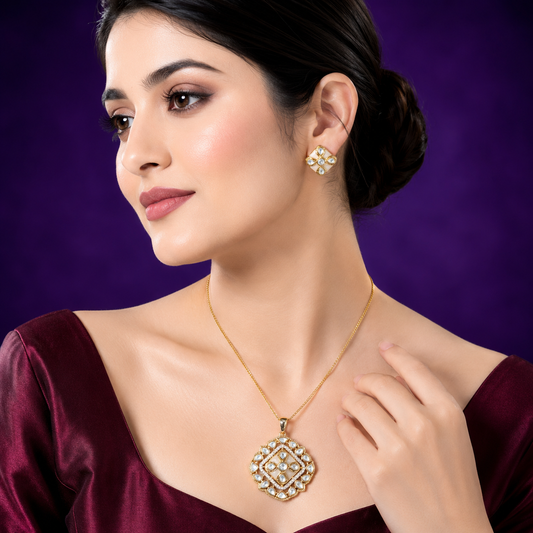 Ivory Meenakari Kundan Pendent set