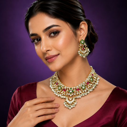 Multi Stone And Beading Choker With Paachi Kundan