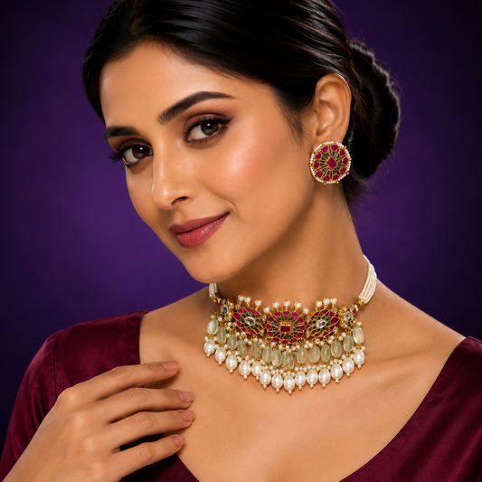 Paachi Floral With Pearl Beading Choker