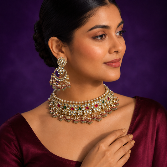 Elegant Paachi Kundan Choker With Gold Finish