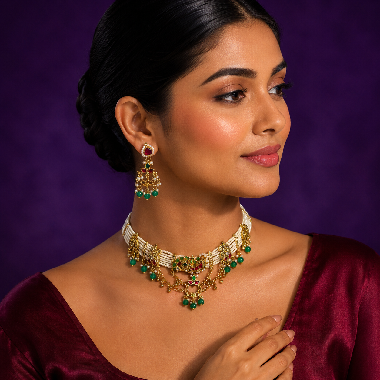 Trendy Hanging Neckalce Wih Paachi Kundan