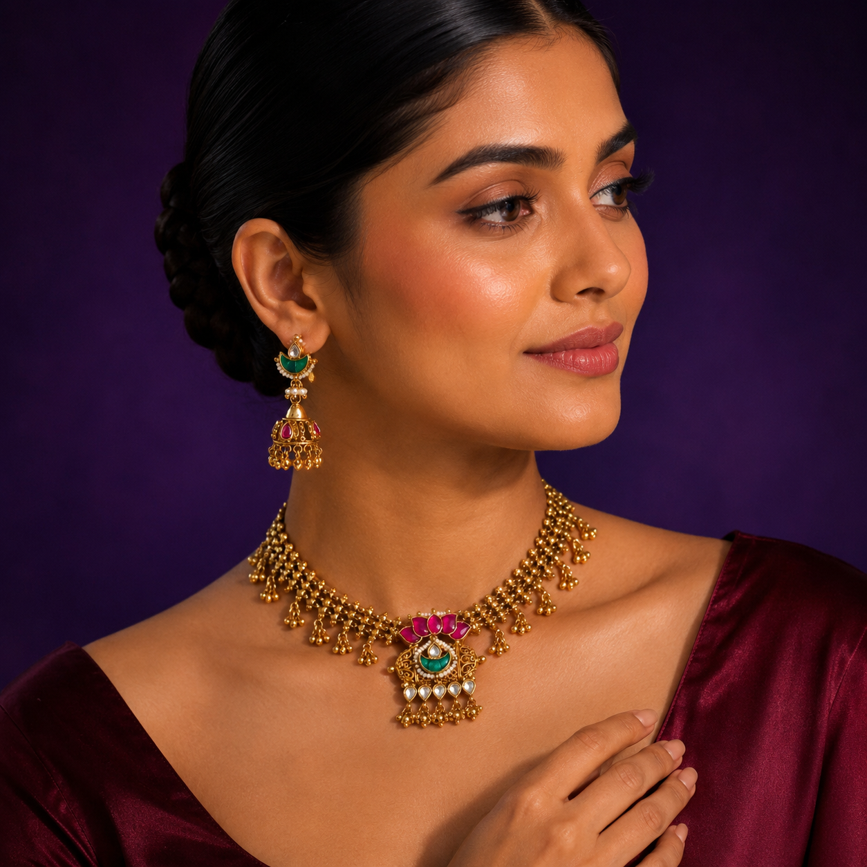 Antique With Paachi Stone Necklace