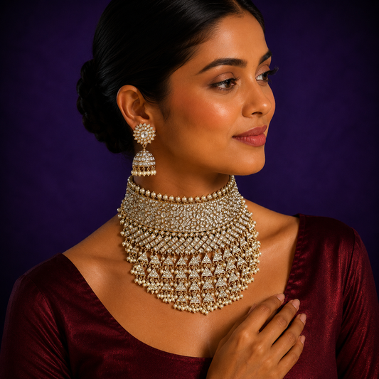 Bridal Handmade Broad Kundan Polki Choker
