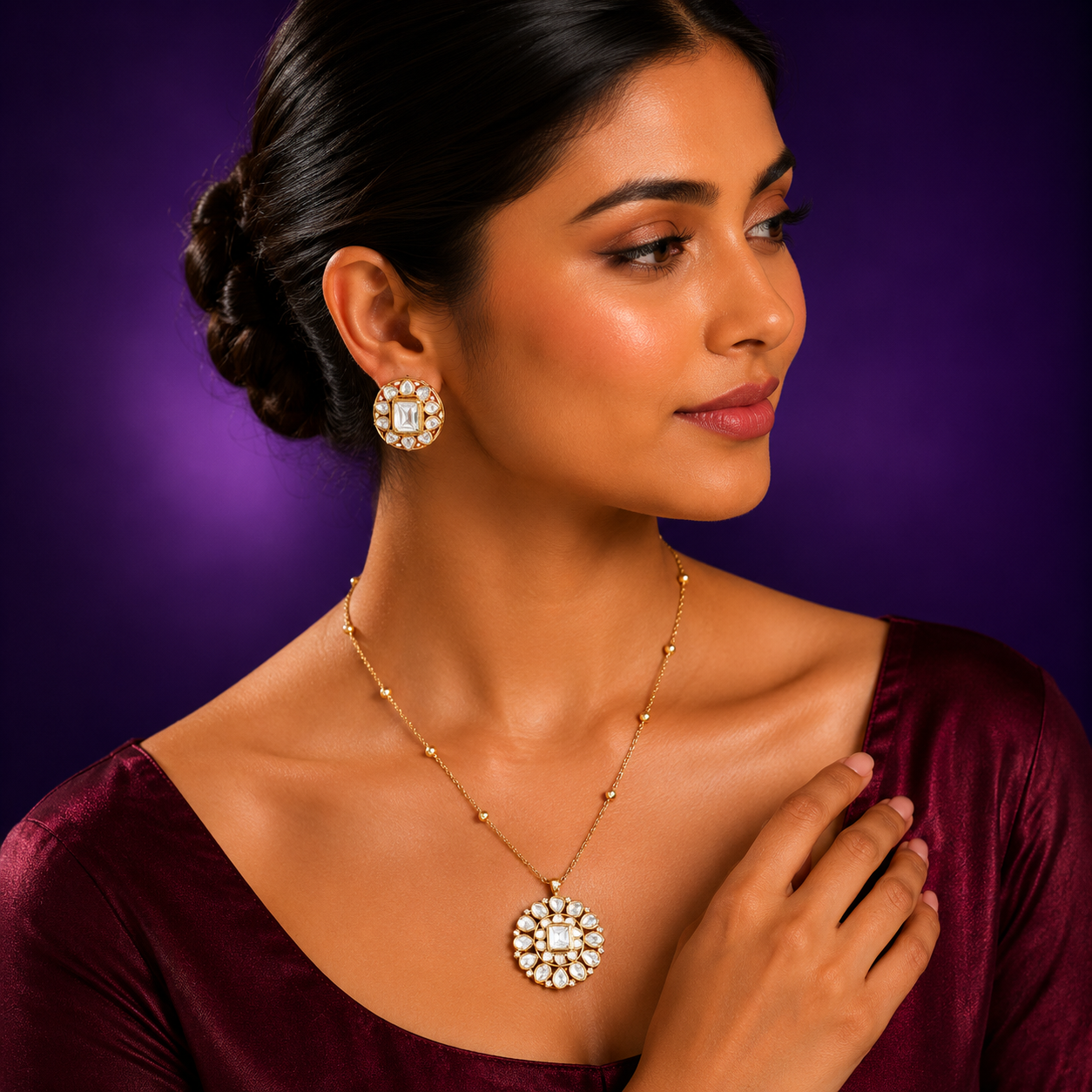 Meenakari Kundan Pendant Set