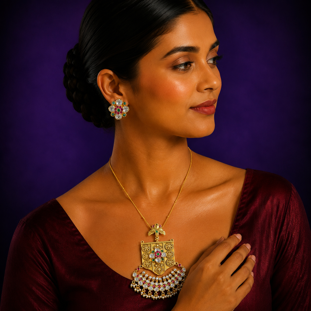 Rajputana Kundan Pendant Set