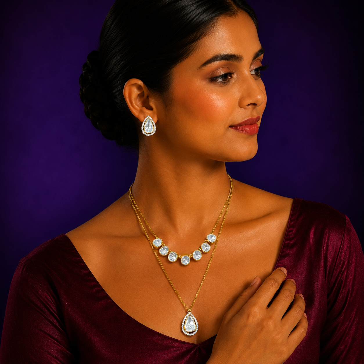 Double Layer Kundan Gold Pendant Set