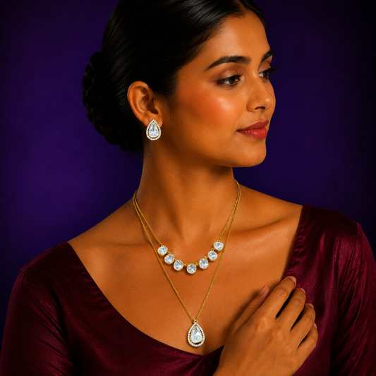 Double Layer Kundan Gold Pendant Set