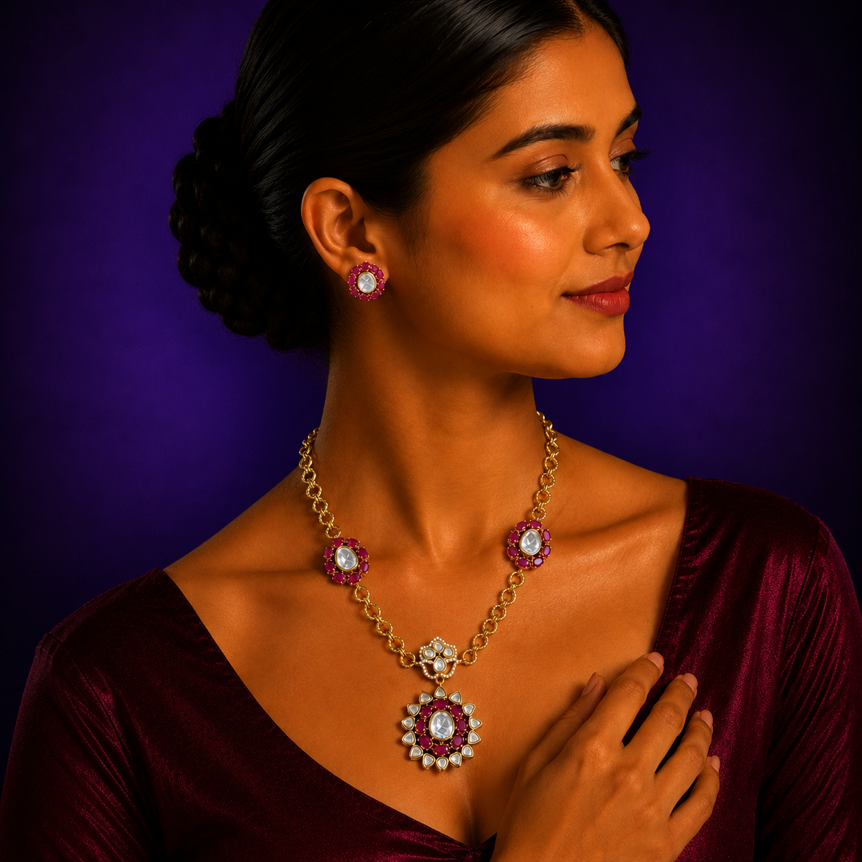 Alia Red Pendent Set
