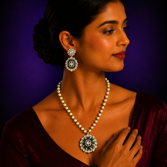 Green Meenakari Pendan Set