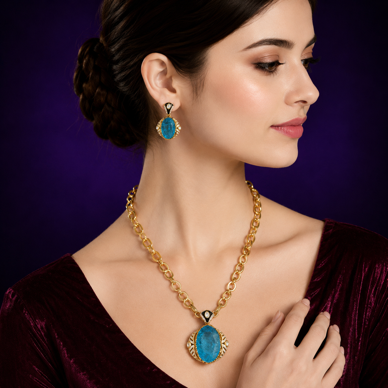 Fusion Firoza Doublet Pendent set