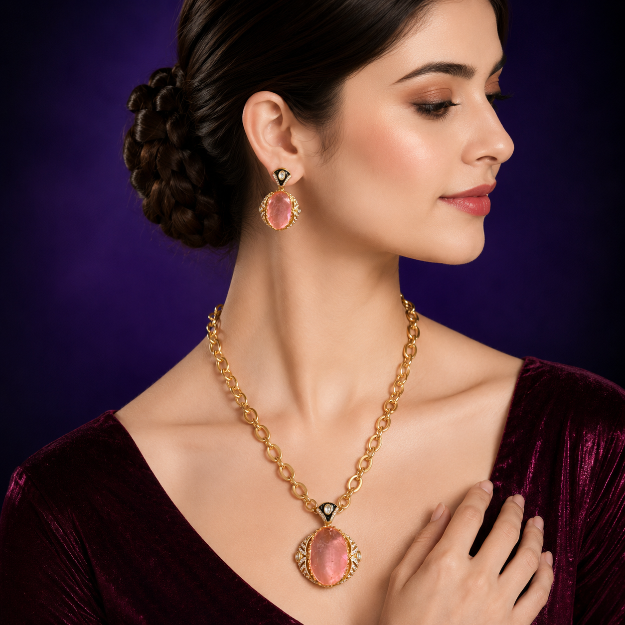 Fusion Peach Doublet Pendent set