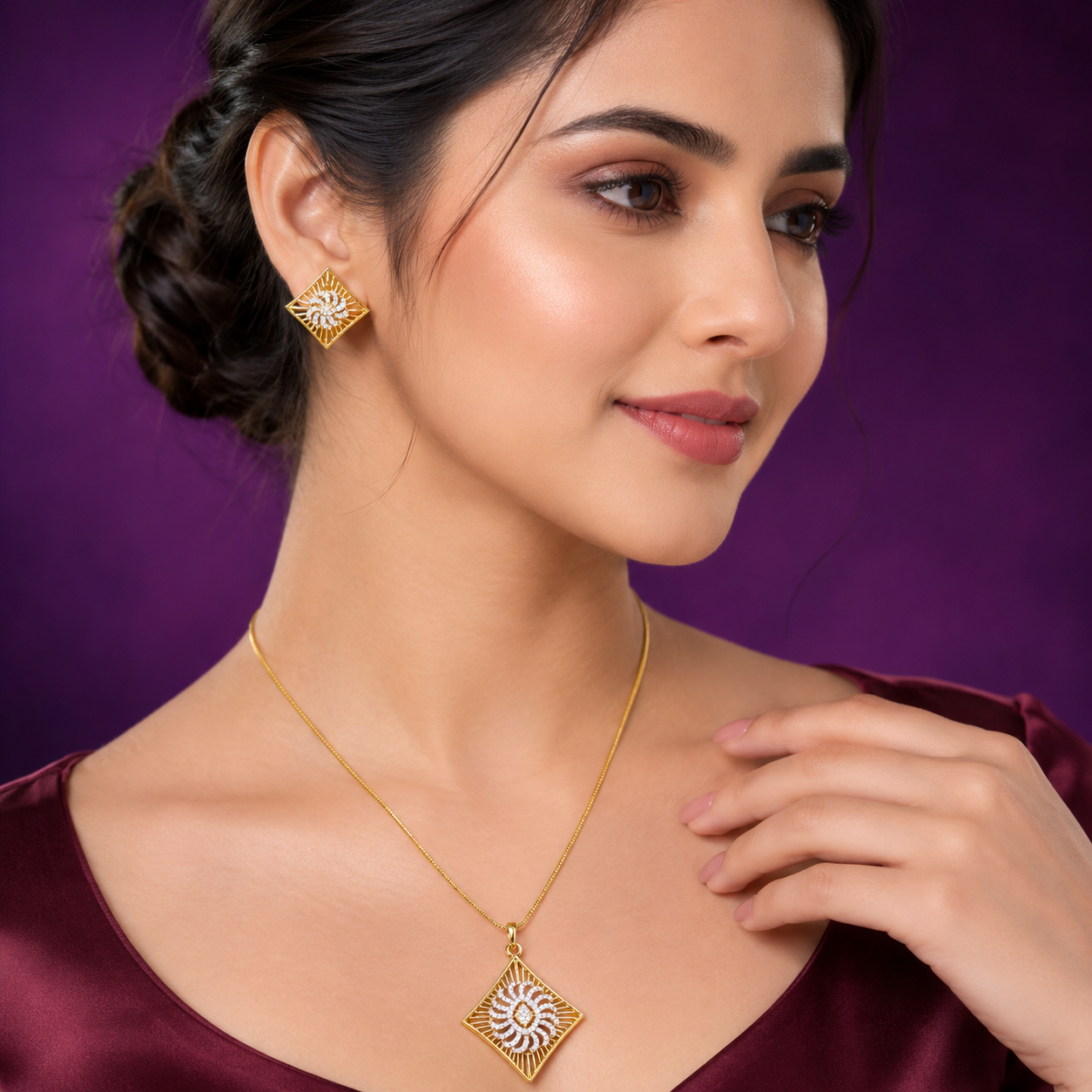Gold CZ Pendant Set