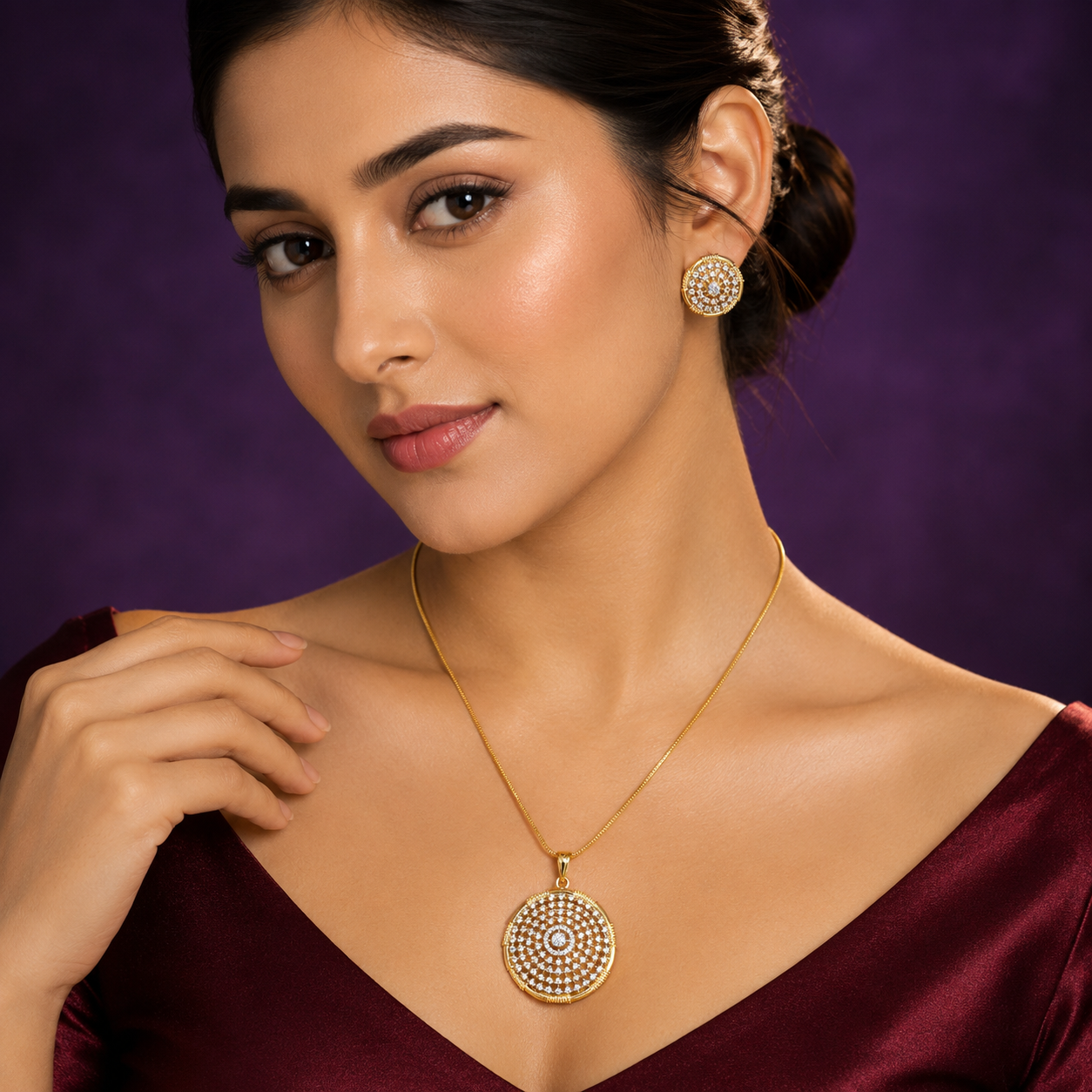 Gold CZ Pendant Set
