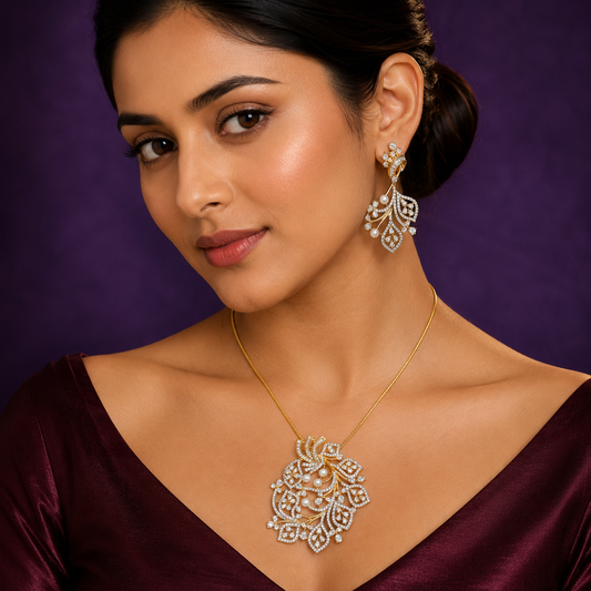 Pearl Gold Cz Pendent Set