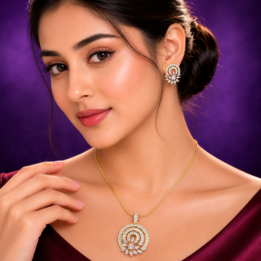 Gold CZ Pendant Set