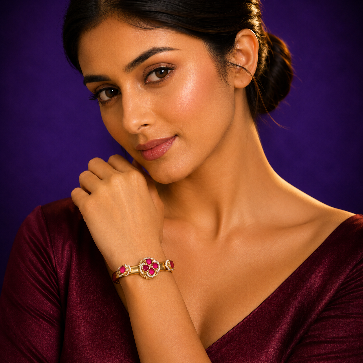Gold Plated Handmade Ruby Kada