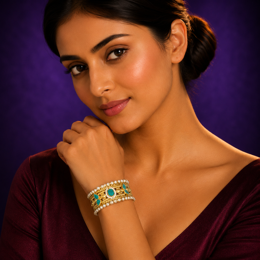 Handmade Turquoise/Firoza Kundan Bracelet