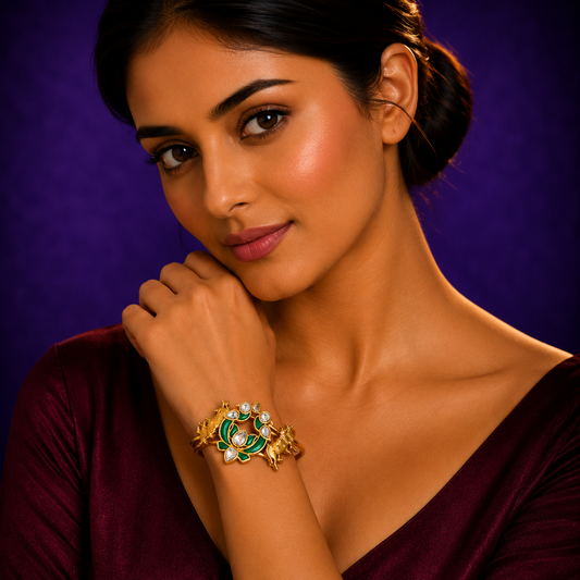 Gold Plated Green Lotus Bracelet