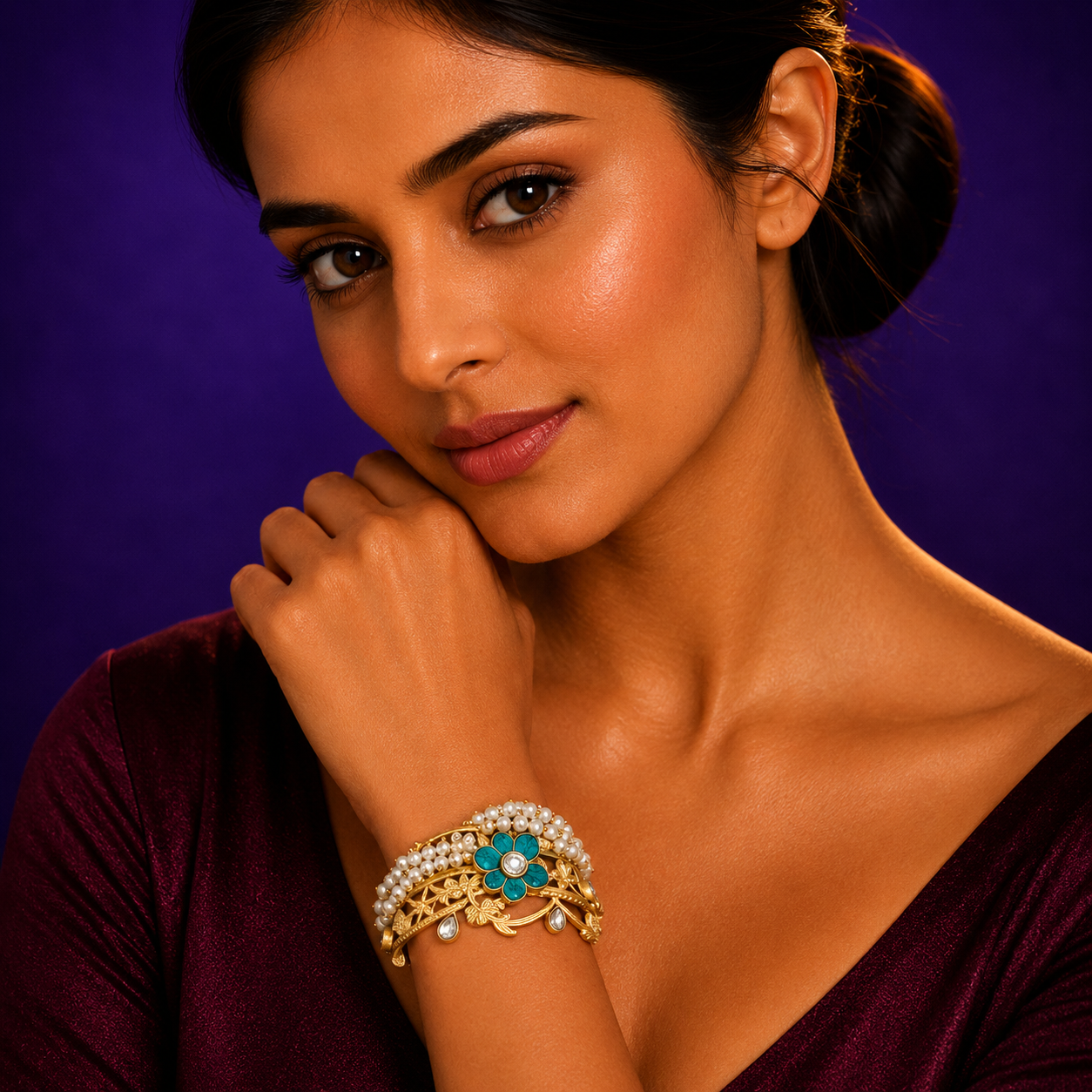 Handmade Firoza Gold Plated Bracelet