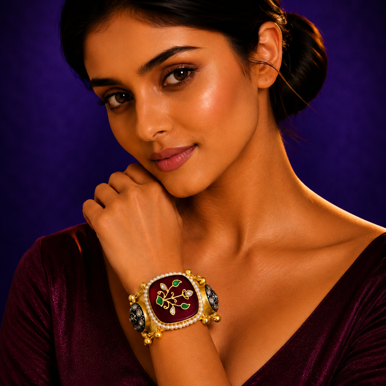 Brass Gold Plated Red Handcuff Bracelet
