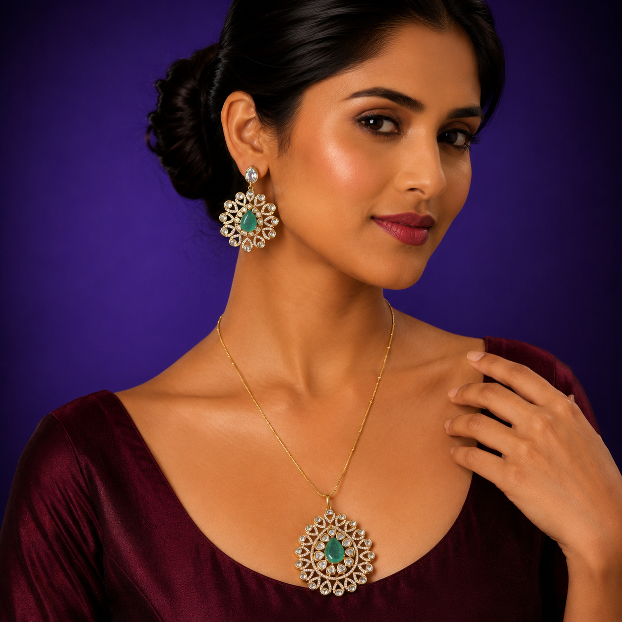 Mint Doublet Kundan Pendant Set