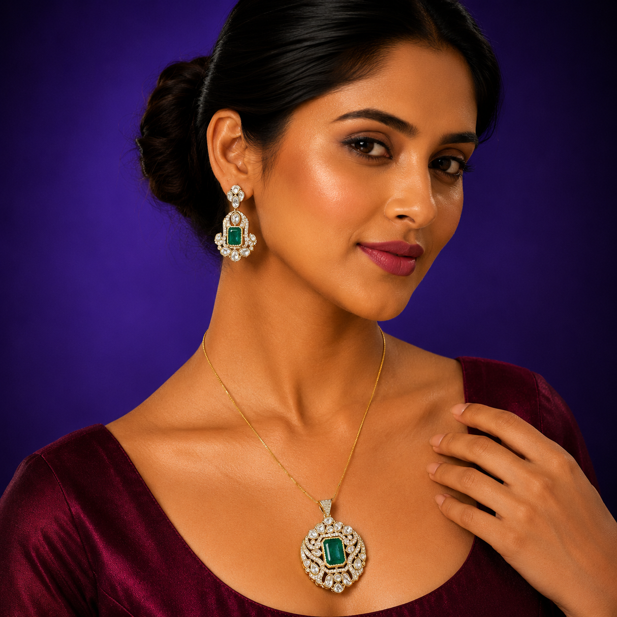 Green Kundan Pendent Set