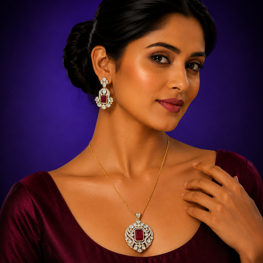 Red Kundan Pendent Set