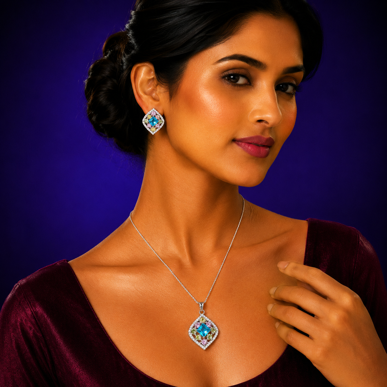 Multicolored Cz Pendant set