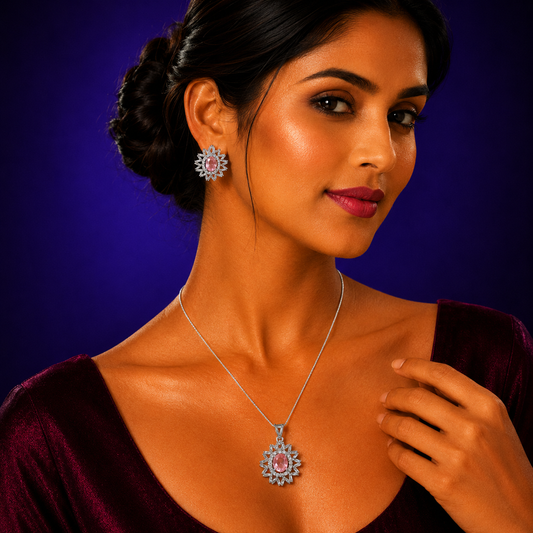 Pink Cz Pendant Set