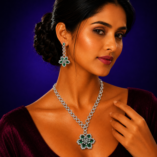 Cz Flower Pendant set