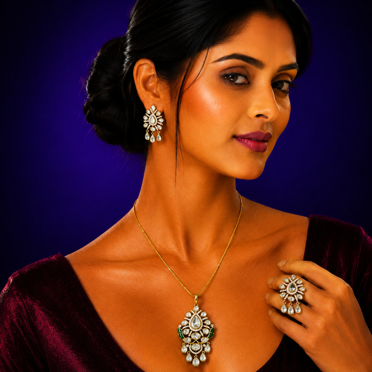 Peeli Polki Pendent Set