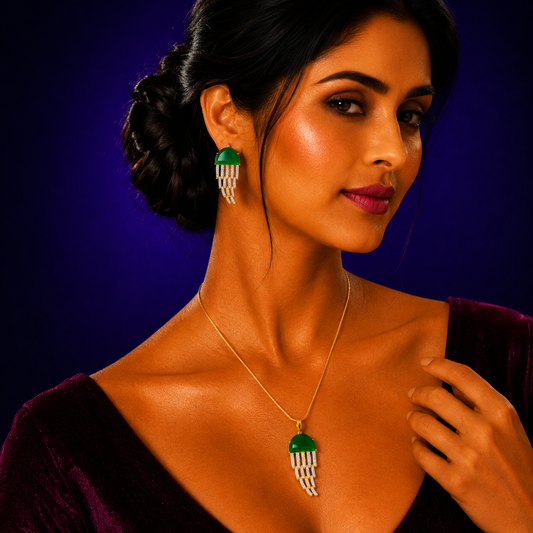 Green Leafy Gold Pendant Set