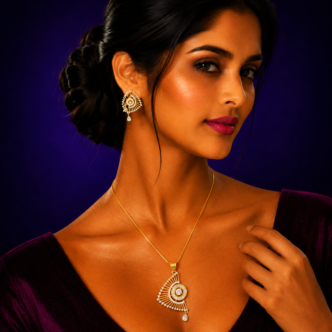 Gold Cz Pendent Set