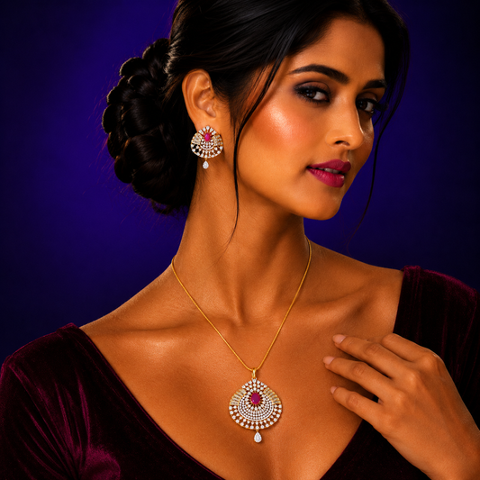 Ruby Gold CZ Pendant set