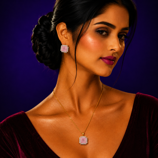 Pink Cz Pendent Set