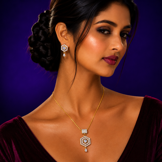 Gold Cz Pendent Set